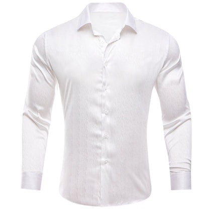 White Novelty Silk Dress Shirt shirt S   - Sophisticated Gentlemen