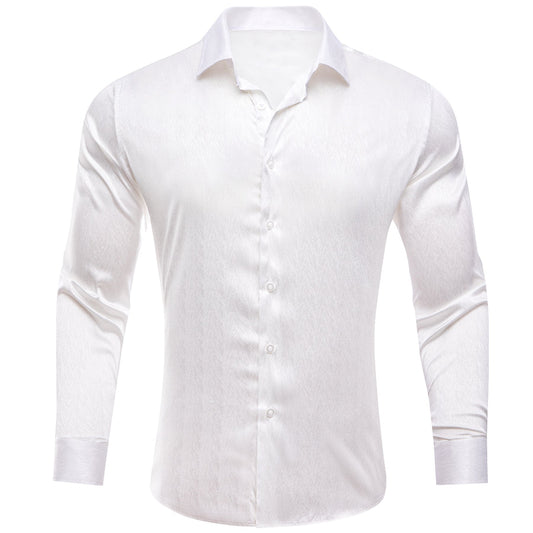 White Novelty Silk Dress Shirt shirt S   - Sophisticated Gentlemen