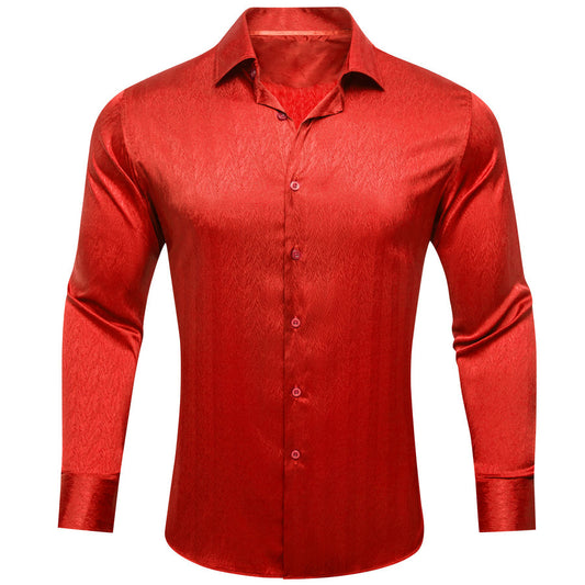 Tomato Red Novelty Silk Dress Shirt shirt S   - Sophisticated Gentlemen