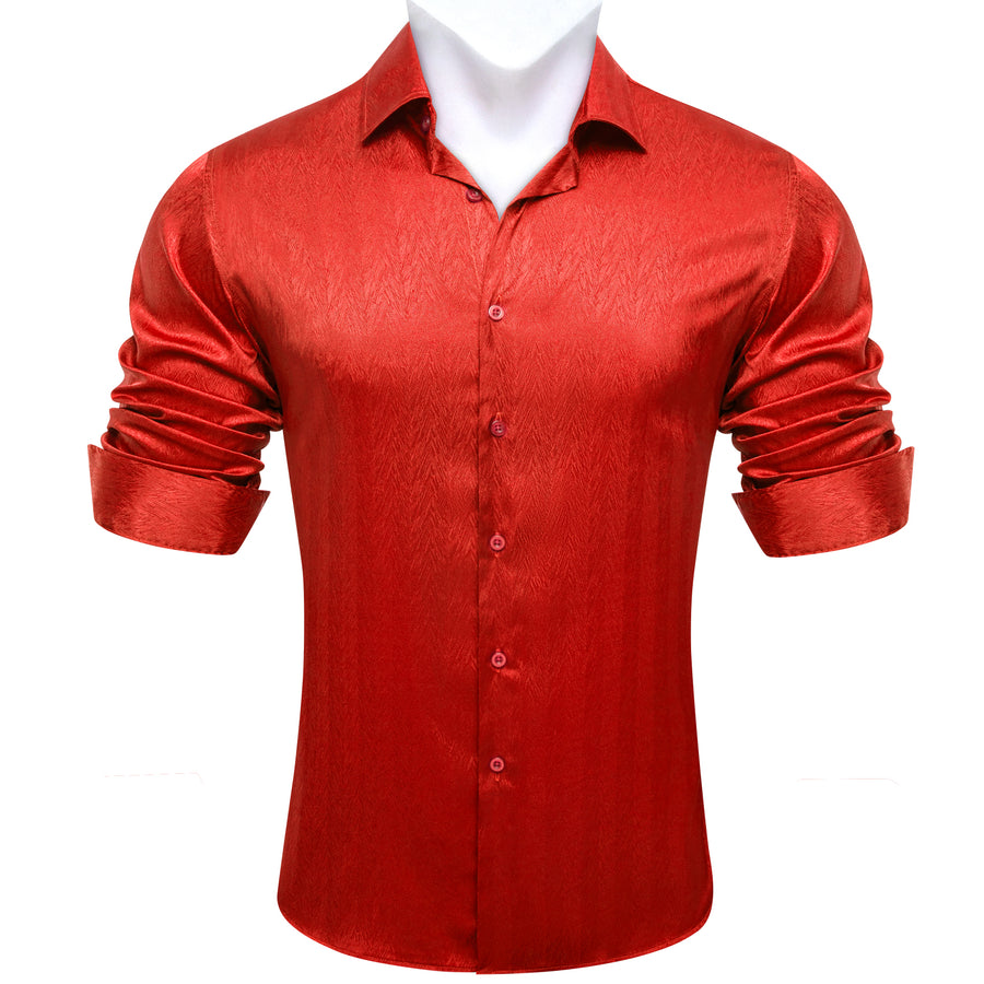 Tomato Red Novelty Silk Dress Shirt shirt    - Sophisticated Gentlemen