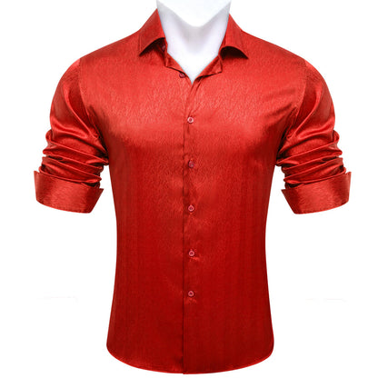 Tomato Red Novelty Silk Dress Shirt shirt    - Sophisticated Gentlemen
