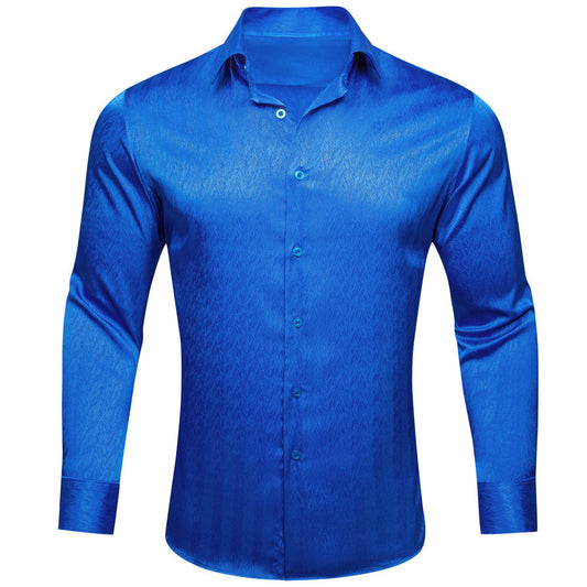 Klein Blue Novelty Silk Dress Shirt shirt S   - Sophisticated Gentlemen