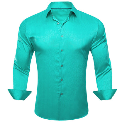 Aqua Green Novelty Silk Dress Shirt shirt S   - Sophisticated Gentlemen