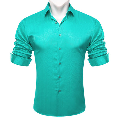 Aqua Green Novelty Silk Dress Shirt shirt    - Sophisticated Gentlemen