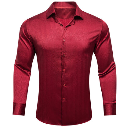 Red Novelty Silk Dress Shirt shirt S   - Sophisticated Gentlemen