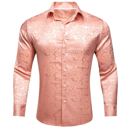 Pale Orange Floral Rose Silk Dress Shirt shirt S   - Sophisticated Gentlemen
