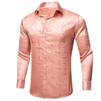 Pale Orange Floral Rose Silk Dress Shirt shirt    - Sophisticated Gentlemen