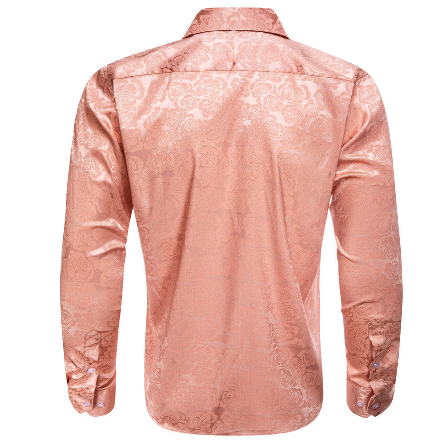 Pale Orange Floral Rose Silk Dress Shirt shirt    - Sophisticated Gentlemen