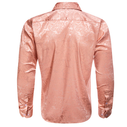 Pale Orange Floral Rose Silk Dress Shirt shirt    - Sophisticated Gentlemen