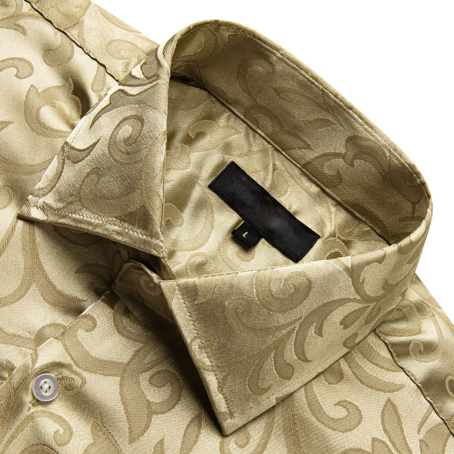 Champagne Gold Floral Leaf Silk Dress Shirt shirt    - Sophisticated Gentlemen
