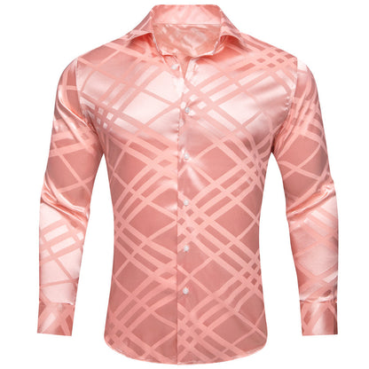 Baby Pink Plaid Silk Dress Shirt shirt S   - Sophisticated Gentlemen