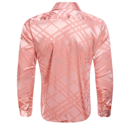 Baby Pink Plaid Silk Dress Shirt shirt    - Sophisticated Gentlemen