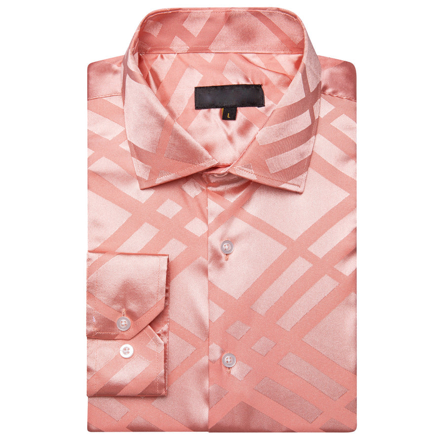 Baby Pink Plaid Silk Dress Shirt shirt    - Sophisticated Gentlemen