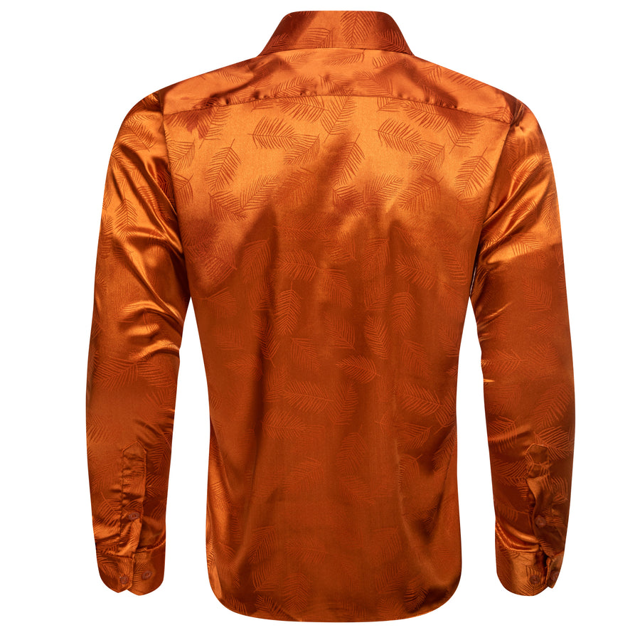 Dark Orange Floral Leaf Silk Dress Shirt shirt    - Sophisticated Gentlemen