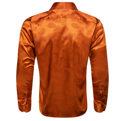 Dark Orange Floral Leaf Silk Dress Shirt shirt    - Sophisticated Gentlemen