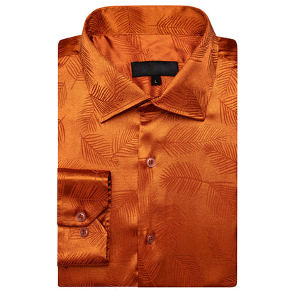 Dark Orange Floral Leaf Silk Dress Shirt shirt    - Sophisticated Gentlemen