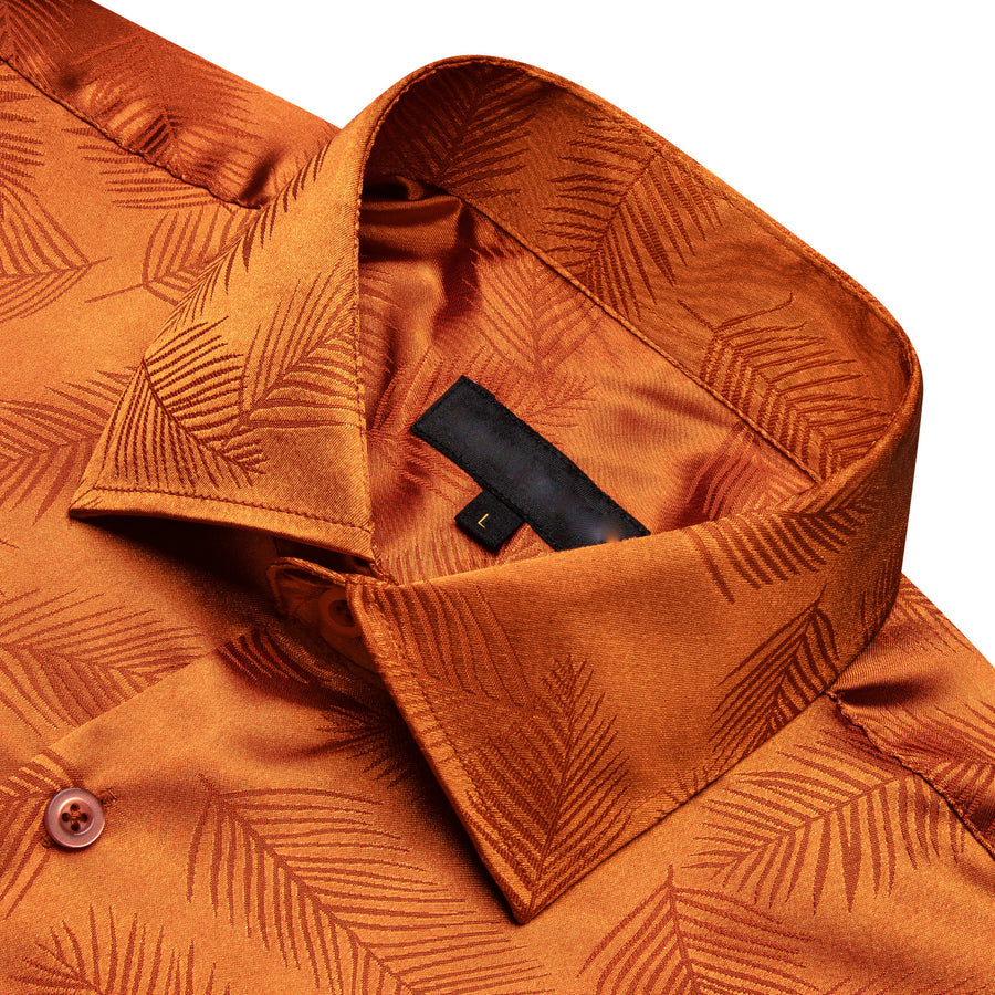 Dark Orange Floral Leaf Silk Dress Shirt shirt    - Sophisticated Gentlemen