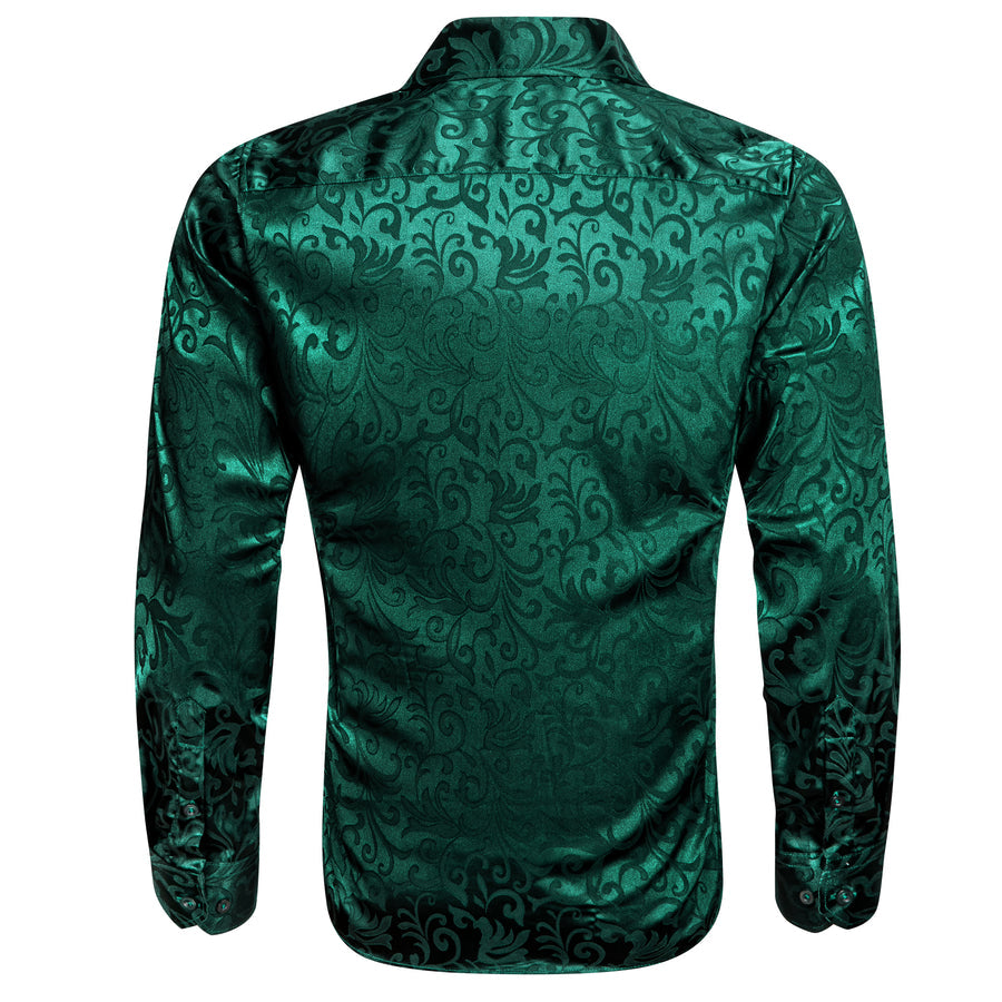 Emerald Green Floral Leaf Silk Dress Shirt shirt    - Sophisticated Gentlemen