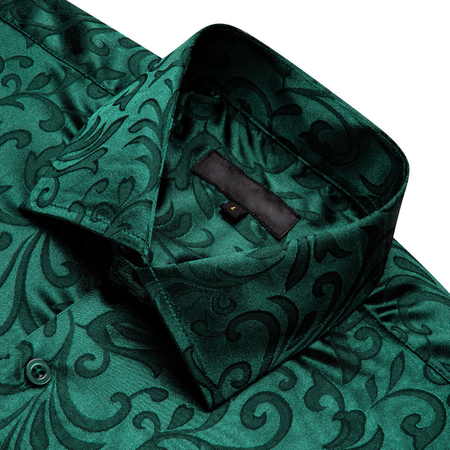 Emerald Green Floral Leaf Silk Dress Shirt shirt    - Sophisticated Gentlemen