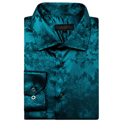 Blue Green Floral Silk Dress Shirt shirt    - Sophisticated Gentlemen