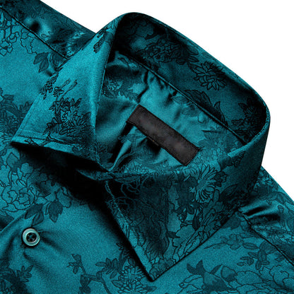 Blue Green Floral Silk Dress Shirt shirt    - Sophisticated Gentlemen