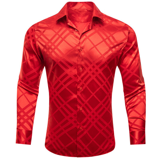 Red Plaid Silk Dress Shirt shirt S   - Sophisticated Gentlemen
