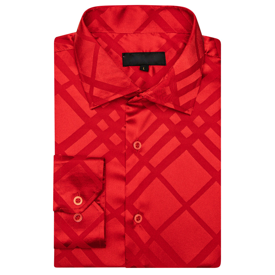 Red Plaid Silk Dress Shirt shirt    - Sophisticated Gentlemen