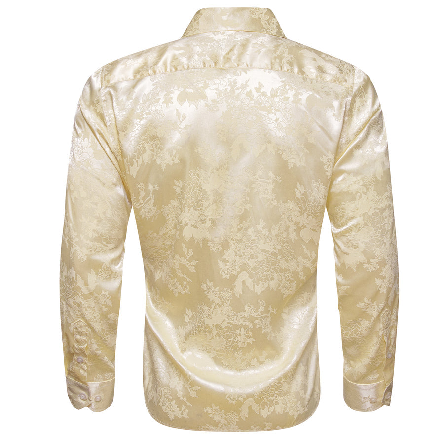 Light Yellow Floral Silk Dress Shirt shirt    - Sophisticated Gentlemen