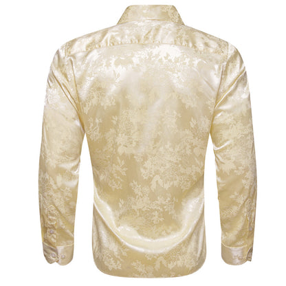 Light Yellow Floral Silk Dress Shirt shirt    - Sophisticated Gentlemen