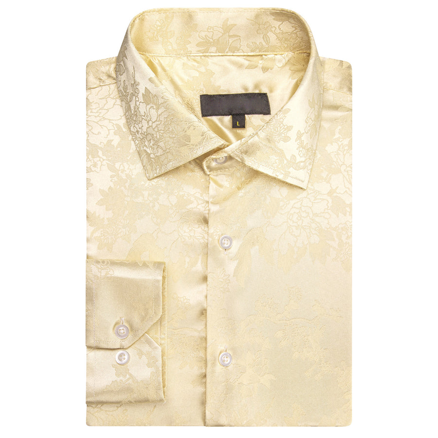 Light Yellow Floral Silk Dress Shirt shirt    - Sophisticated Gentlemen