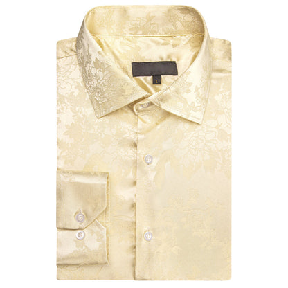 Light Yellow Floral Silk Dress Shirt shirt    - Sophisticated Gentlemen