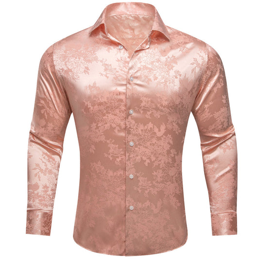 Light Pink Floral Silk Dress Shirt shirt S   - Sophisticated Gentlemen