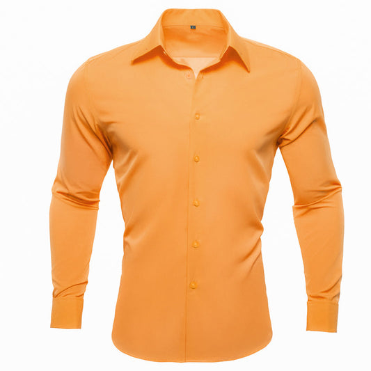 Light Orange Solid Woven Dress Shirt shirt S   - Sophisticated Gentlemen