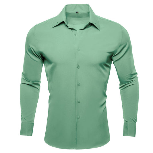 Dark Sea Green Solid Woven Dress Shirt shirt S   - Sophisticated Gentlemen