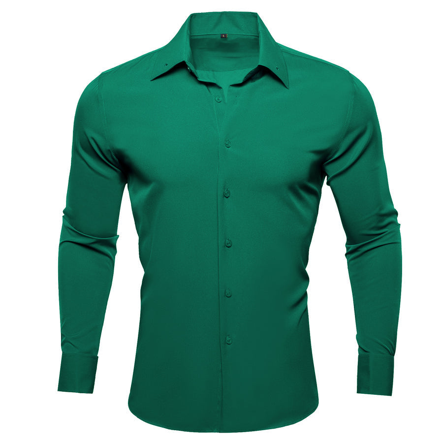 Dark Green Solid Woven Dress Shirt shirt S   - Sophisticated Gentlemen