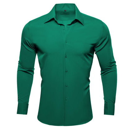 Dark Green Solid Woven Dress Shirt shirt S   - Sophisticated Gentlemen