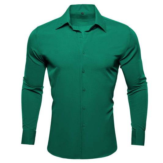Dark Green Solid Woven Dress Shirt shirt S   - Sophisticated Gentlemen