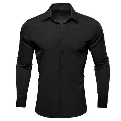 Black Solid Woven Dress Shirt shirt S   - Sophisticated Gentlemen