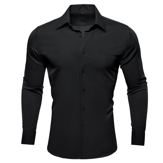 Black Solid Woven Dress Shirt shirt S   - Sophisticated Gentlemen