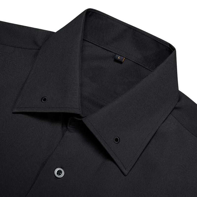 Black Solid Woven Dress Shirt shirt    - Sophisticated Gentlemen