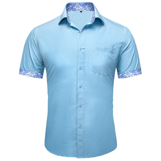 Blue Paisley Silk Men's Dress Shirt shirt S   - Sophisticated Gentlemen