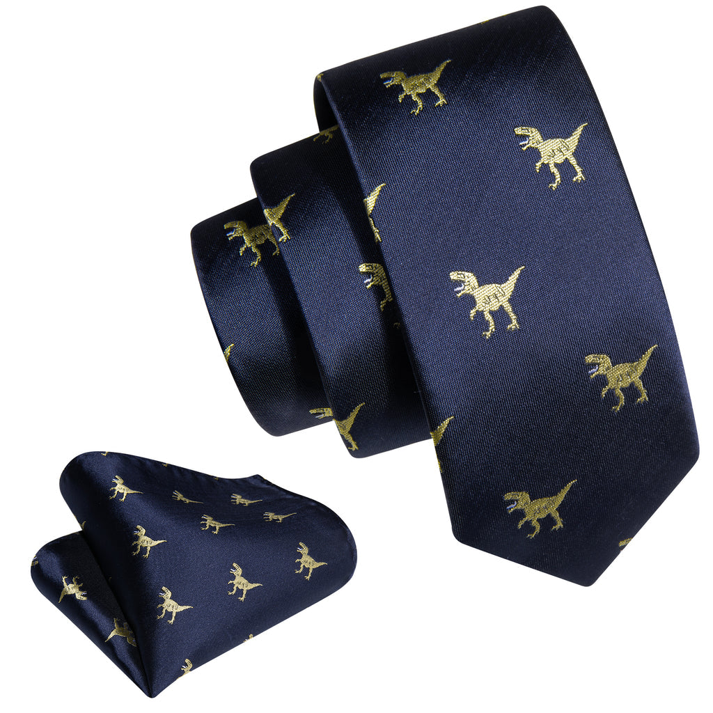 Blue Dinosaur Silk Kid's Tie, Pocket Square and Cufflinks Set tie sets    - Sophisticated Gentlemen