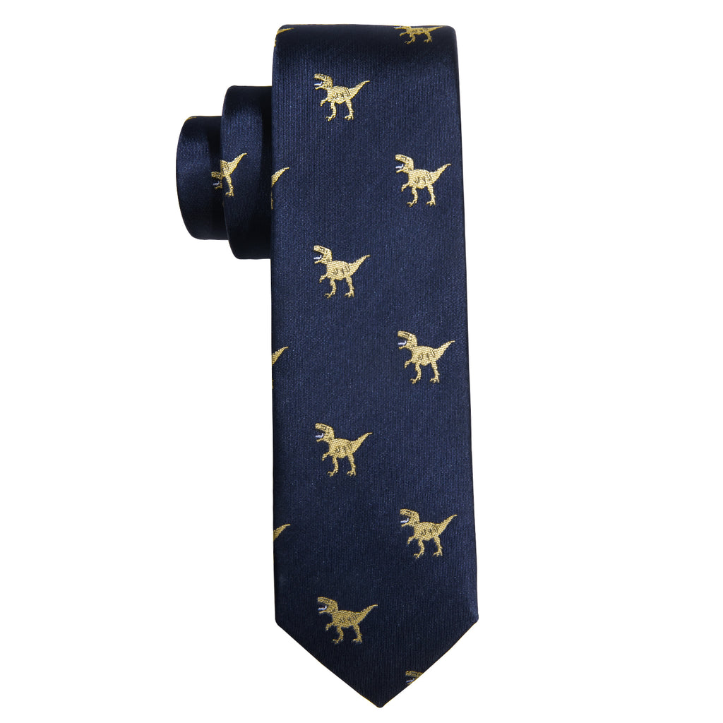 Blue Dinosaur Silk Kid's Tie, Pocket Square and Cufflinks Set tie sets    - Sophisticated Gentlemen
