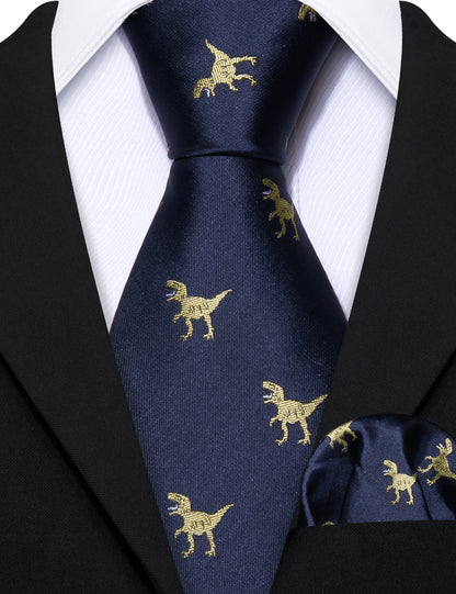 Blue Dinosaur Silk Kid's Tie, Pocket Square and Cufflinks Set tie sets    - Sophisticated Gentlemen