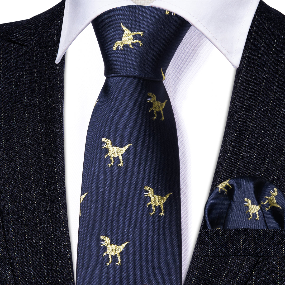 Blue Dinosaur Silk Kid's Tie, Pocket Square and Cufflinks Set tie sets    - Sophisticated Gentlemen
