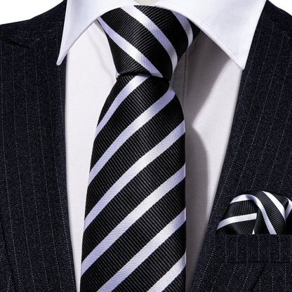 Black White Striped Children Tie, Pocket Square and Cufflinks Set tie sets    - Sophisticated Gentlemen