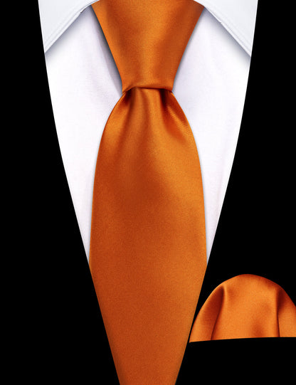 Orange Solid Tie, Pocket Square and Cufflinks Set tie sets    - Sophisticated Gentlemen