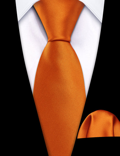 Orange Solid Tie, Pocket Square and Cufflinks Set tie sets    - Sophisticated Gentlemen