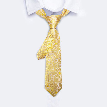 Gold White Paisley Tie, Pocket Square and Cufflinks Set tie sets    - Sophisticated Gentlemen