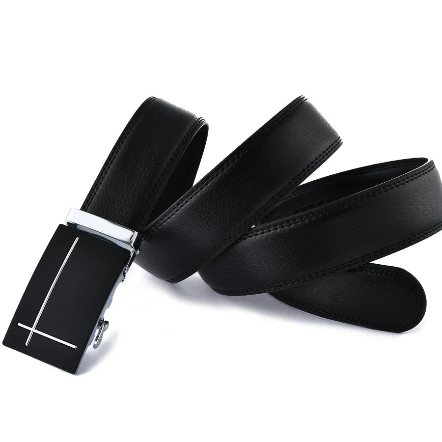 Elegant Cross Buckle Leather Belt BELT    - Sophisticated Gentlemen